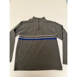 Banana Republic Men Large Quarter Zip Sweater Gray Blue Stripe Pullover Winter